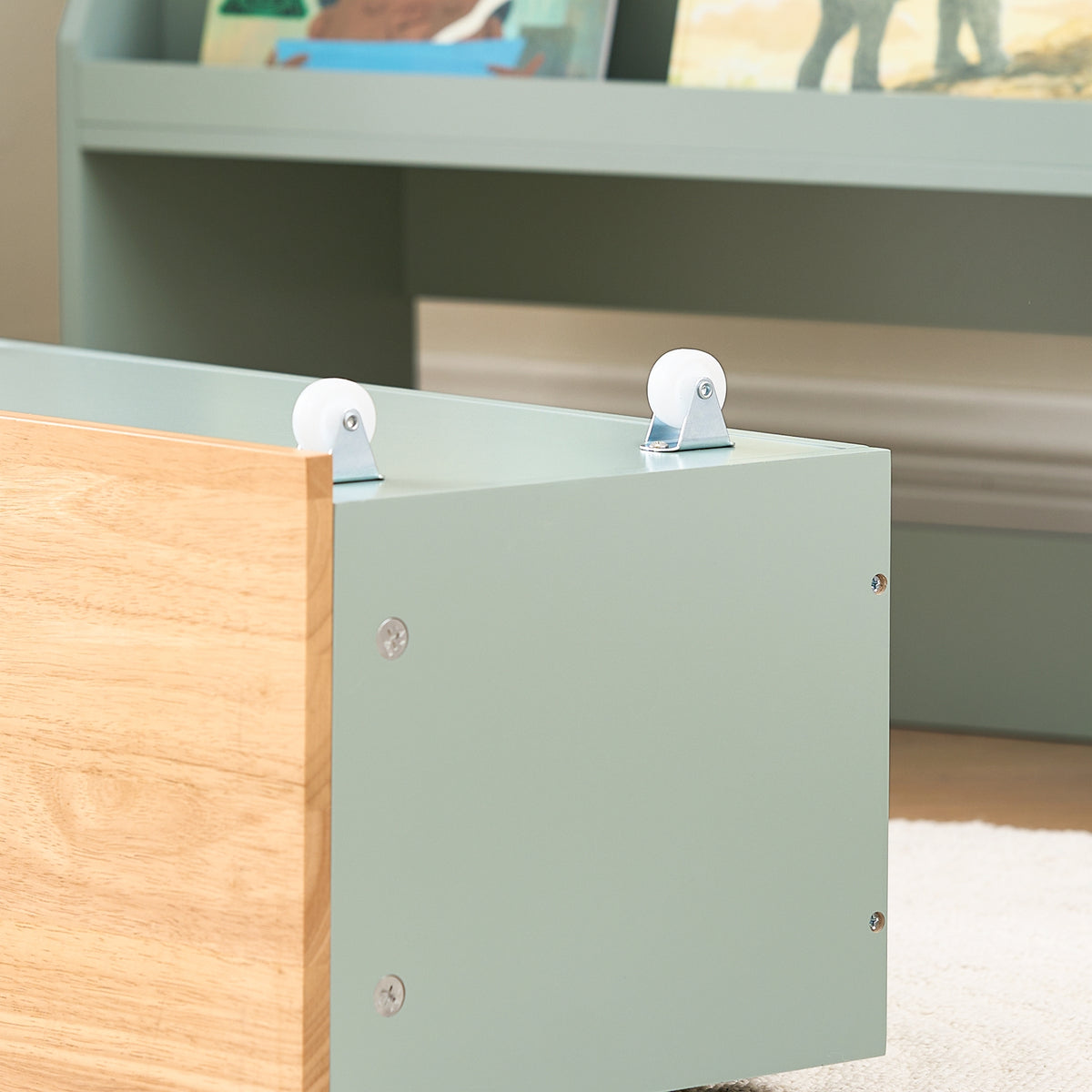 SoBuy KMB95-GR, Children Kids Bookcase Bookshelf Toy Shelf with Storage Chest on Wheels, Green