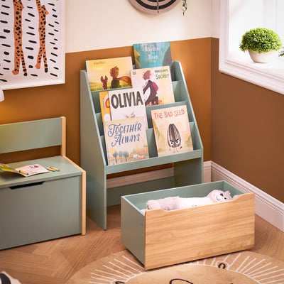 SoBuy KMB95-GR, Children Kids Bookcase Bookshelf Toy Shelf with Storage Chest on Wheels, Green