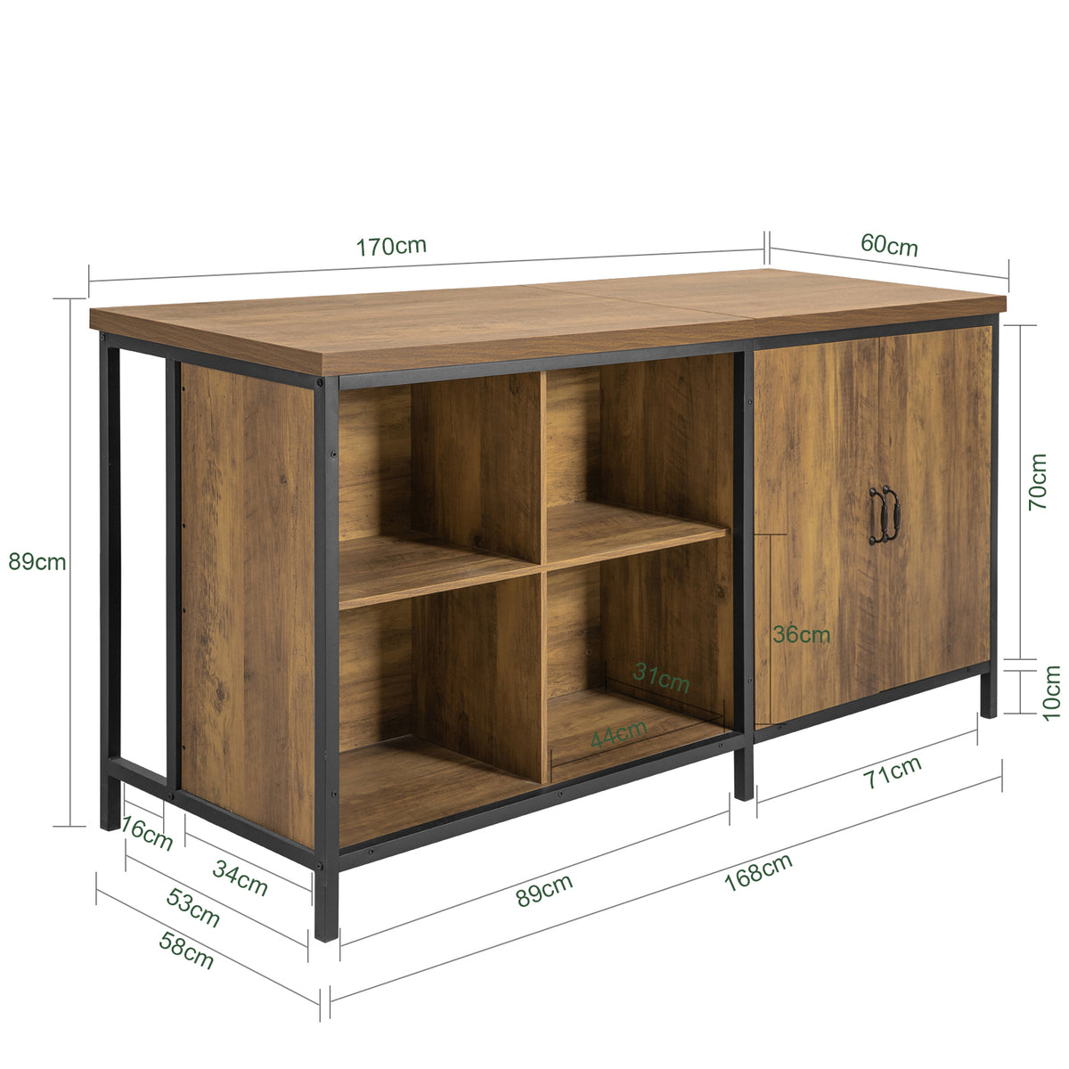 SoBuy KNL01-F, Kitchen Island Cupboard Sideboard Breakfast Dining Bar Table Bar Cabinet, Brown