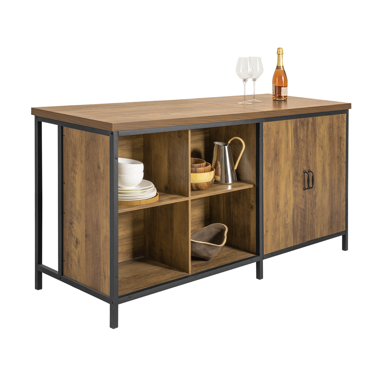 SoBuy KNL01-F, Kitchen Island Cupboard Sideboard Breakfast Dining Bar Table Bar Cabinet, Brown