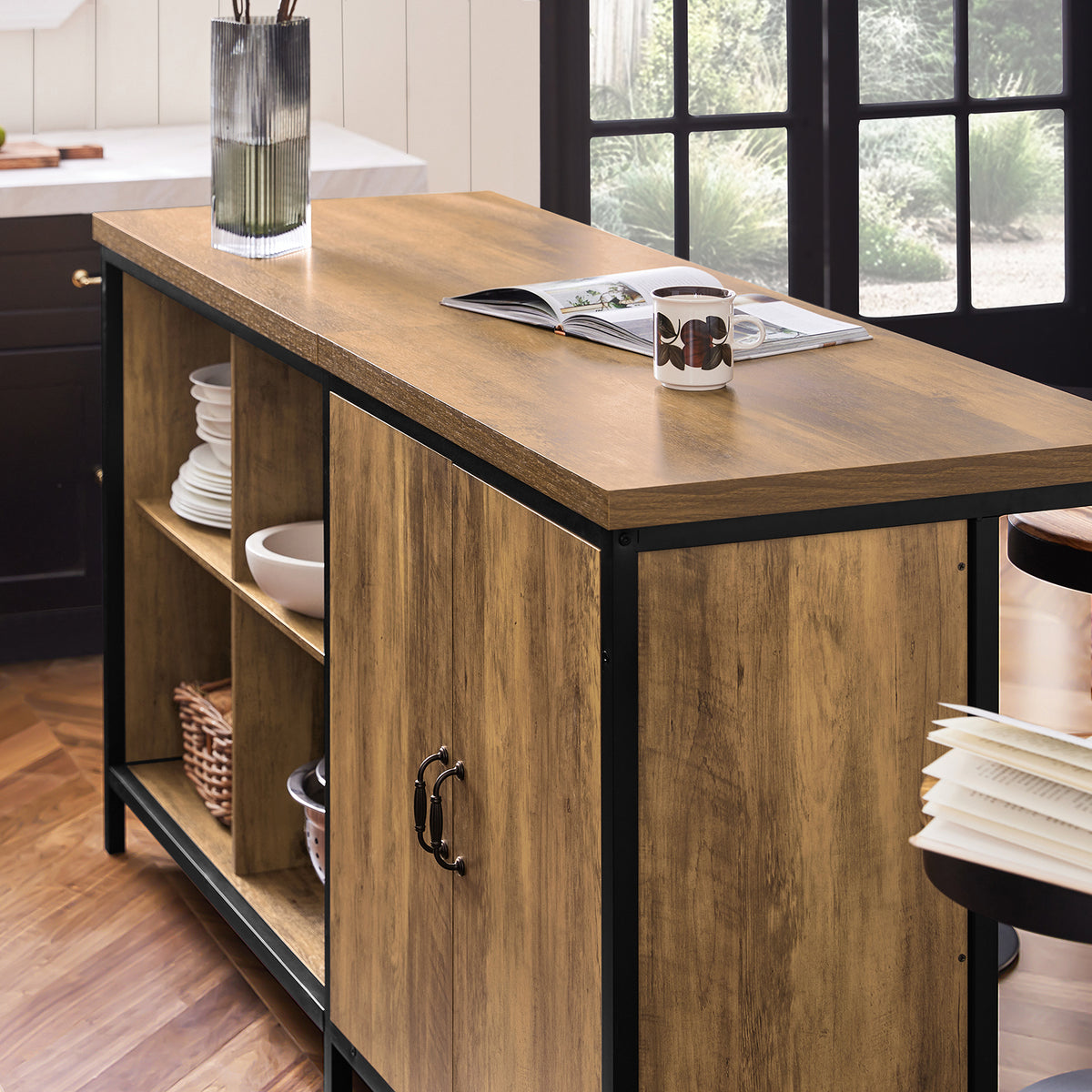 SoBuy KNL01-F, Kitchen Island Cupboard Sideboard Breakfast Dining Bar Table Bar Cabinet, Brown