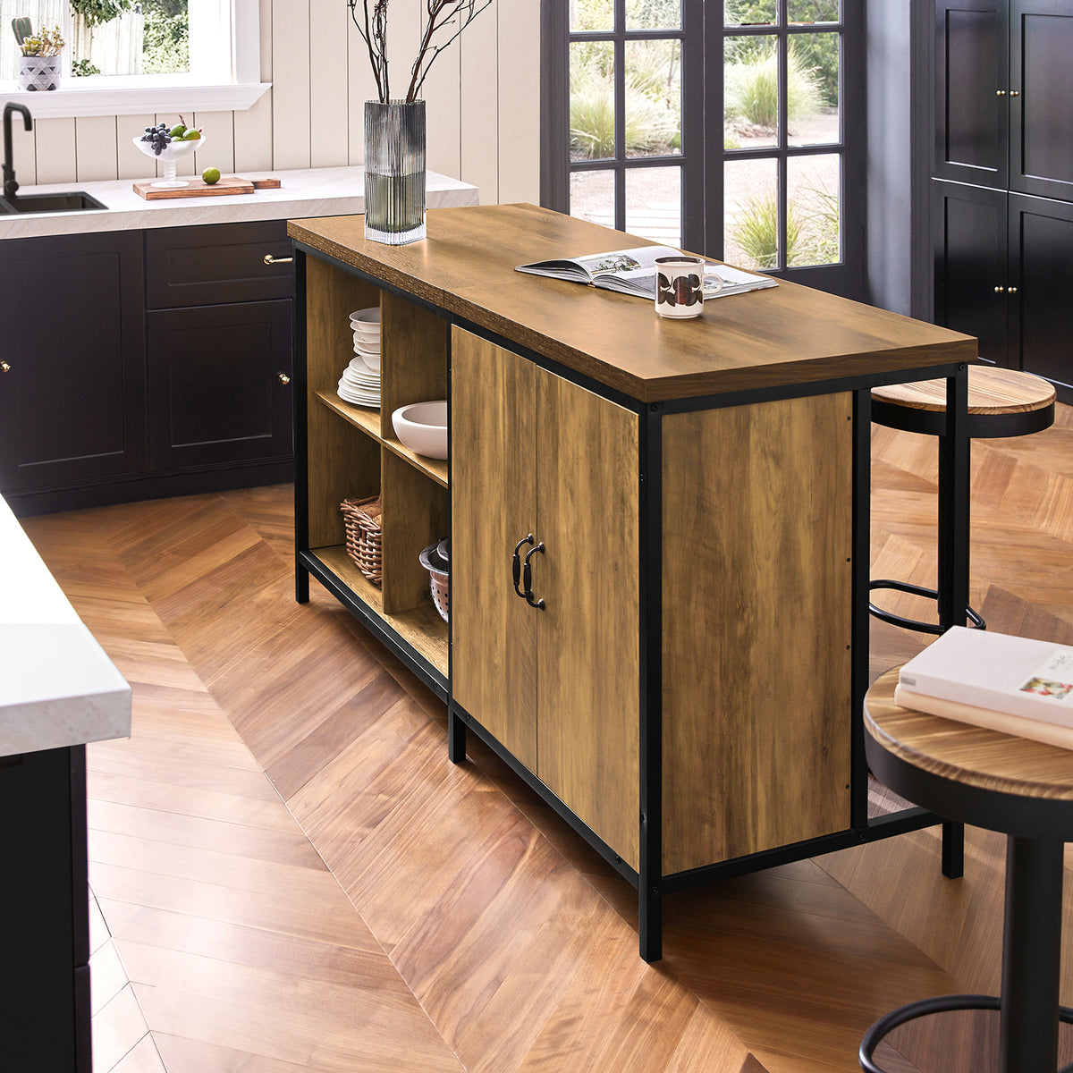 SoBuy KNL01-F, Kitchen Island Cupboard Sideboard Breakfast Dining Bar Table Bar Cabinet, Brown
