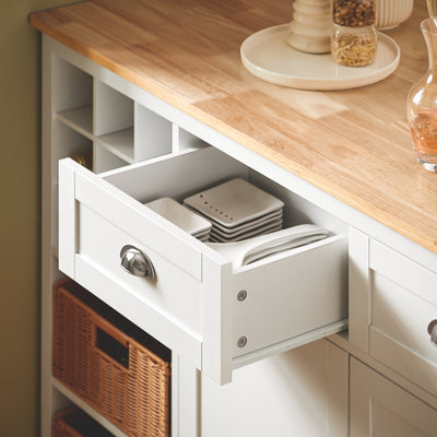 SoBuy KNL05-W Kitchen Island with Rubber Wood Worktop, Wine Rack & Storage – White Kitchen Cabinet Sideboard Bar Table
