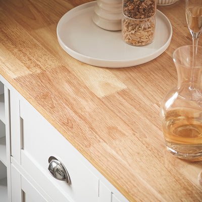 SoBuy KNL05-W Kitchen Island with Rubber Wood Worktop, Wine Rack & Storage – White Kitchen Cabinet Sideboard Bar Table