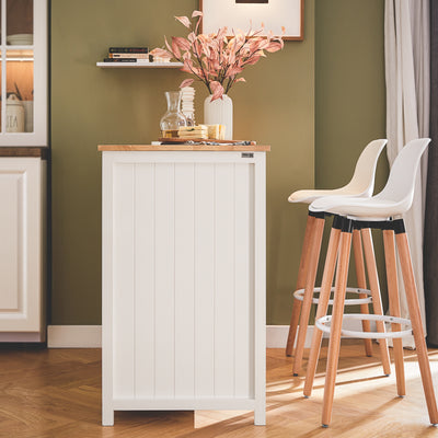 SoBuy KNL05-W Kitchen Island with Rubber Wood Worktop, Wine Rack & Storage – White Kitchen Cabinet Sideboard Bar Table