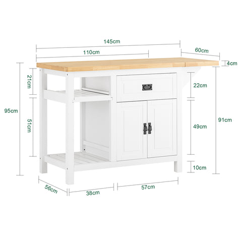 SoBuy KNL06-WN, Extendable Kitchen Island Kitchen Cabinet Cupboard Sideboard Kitchen Breakfast Dining Bar Cabinet with Rubber Wood Worktop