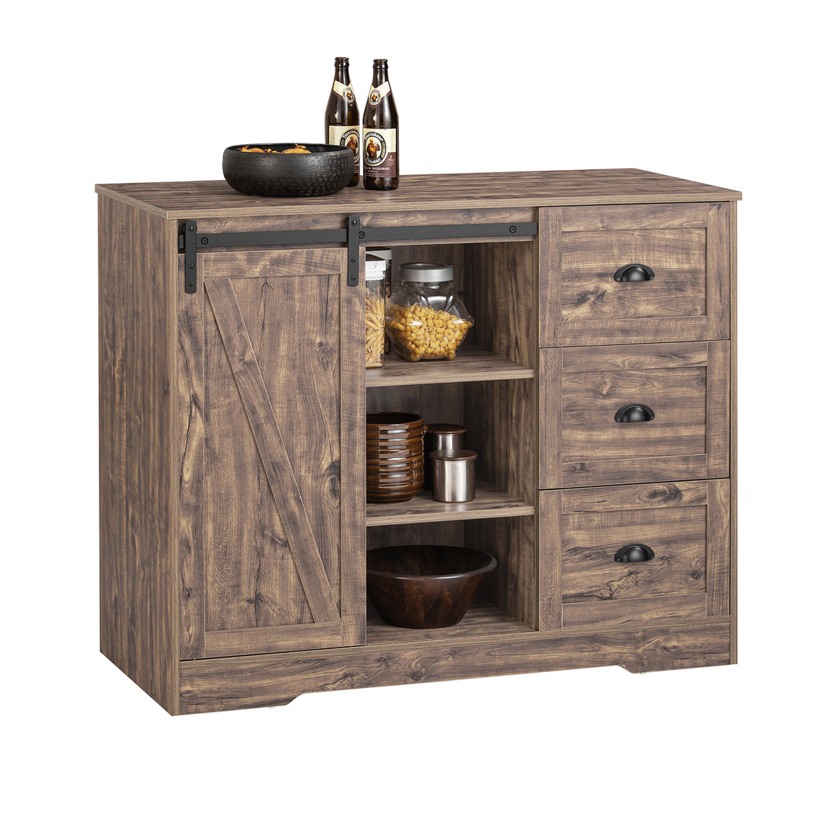 SoBuy KNL08-N, Kitchen Island Kitchen Cabinet Sideboard Kitchen Breakfast Dining Bar Table Bar Cabinet, Wood