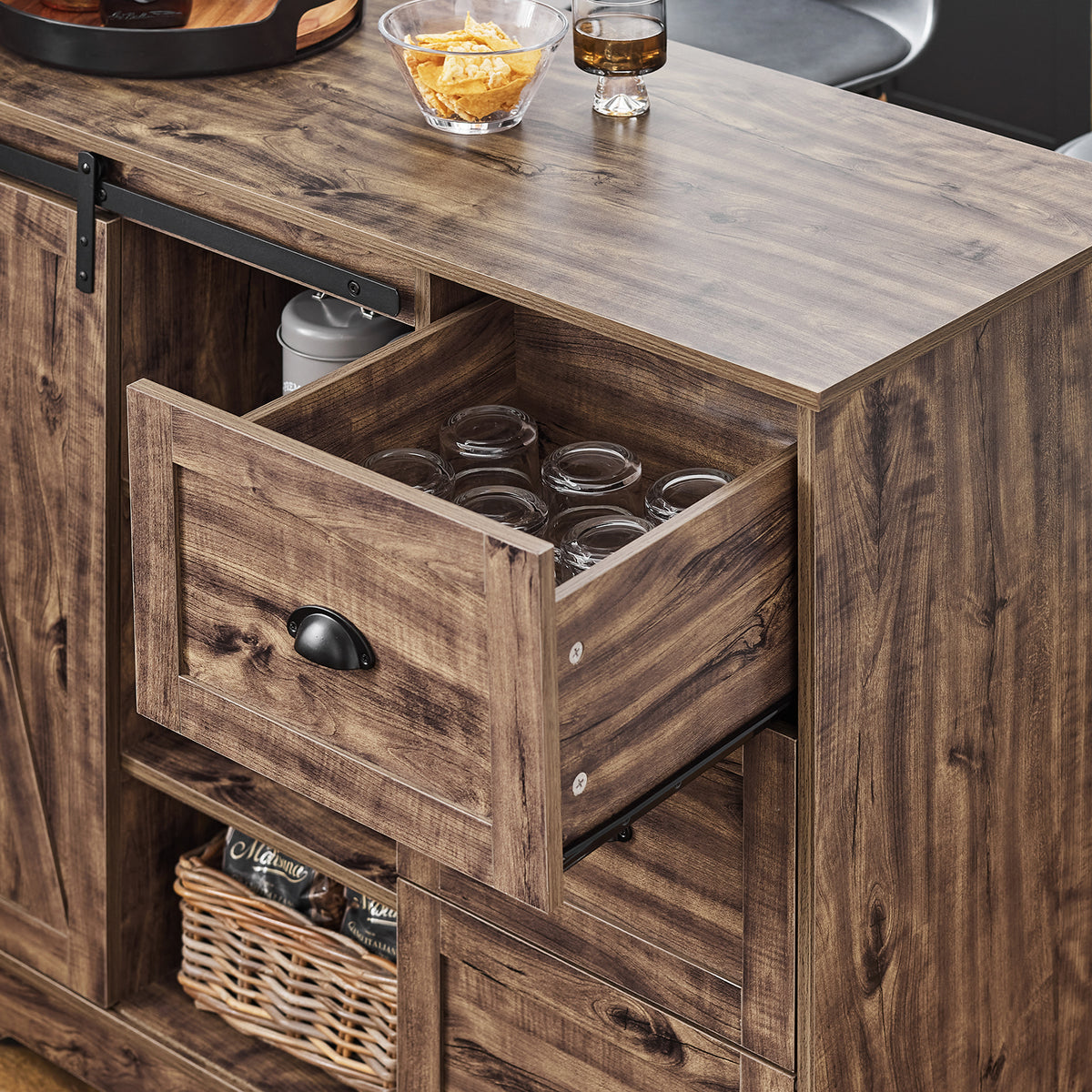 SoBuy KNL08-N, Kitchen Island Kitchen Cabinet Sideboard Kitchen Breakfast Dining Bar Table Bar Cabinet, Wood