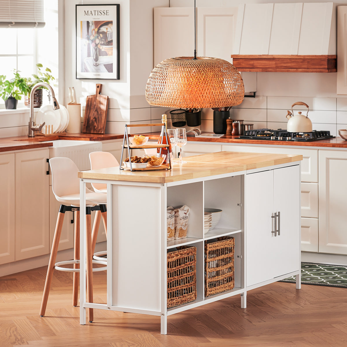 SoBuy KNL09-WN, Kitchen Island Storage Cupboard Sideboard Kitchen Breakfast Dining Bar Table Bar Cabinet, White