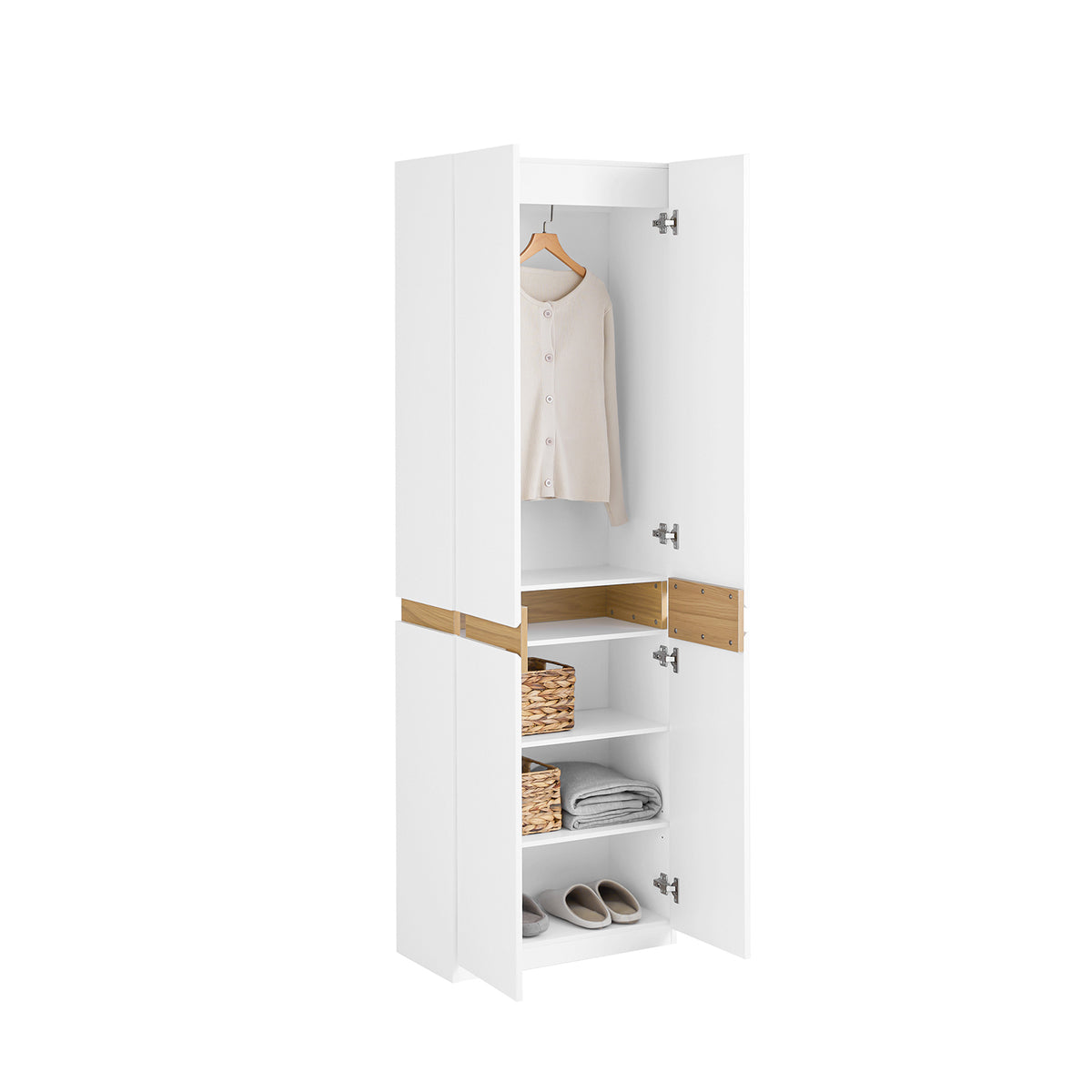 SoBuy KSB01-W, White Wardrobe with Shelves and Hanging Rail – Space-Saving Slim Storage Cabinet with Adjustable Shelf for Bedroom Hallway – Anti-Tip Safe Design, 65kg Load, W61xD30xH192cm