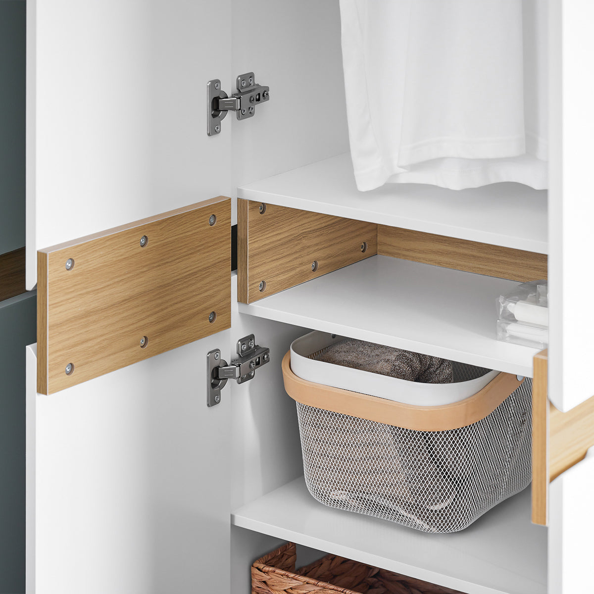 SoBuy KSB01-W, White Wardrobe with Shelves and Hanging Rail – Space-Saving Slim Storage Cabinet with Adjustable Shelf for Bedroom Hallway – Anti-Tip Safe Design, 65kg Load, W61xD30xH192cm