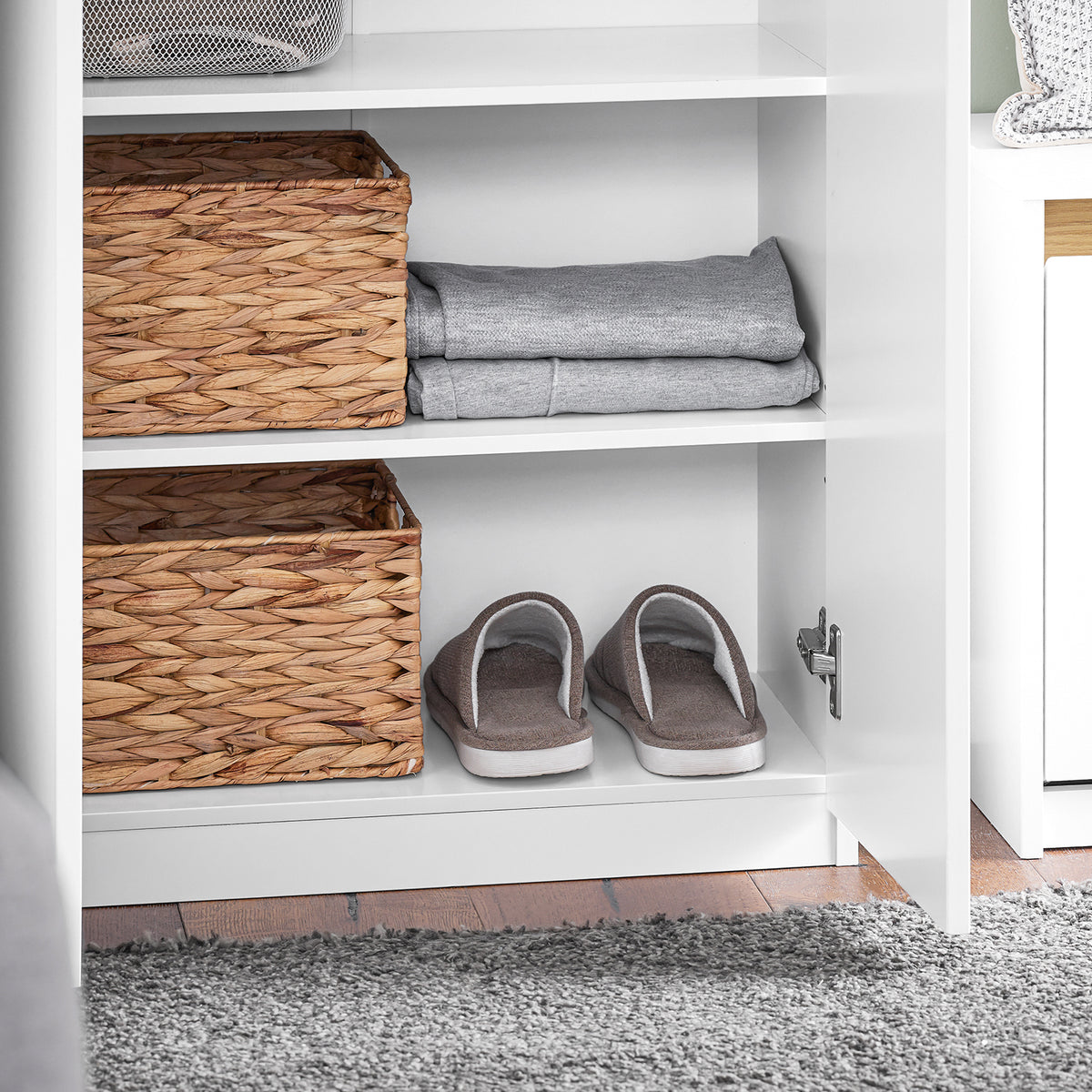 SoBuy KSB01-W, White Wardrobe with Shelves and Hanging Rail – Space-Saving Slim Storage Cabinet with Adjustable Shelf for Bedroom Hallway – Anti-Tip Safe Design, 65kg Load, W61xD30xH192cm