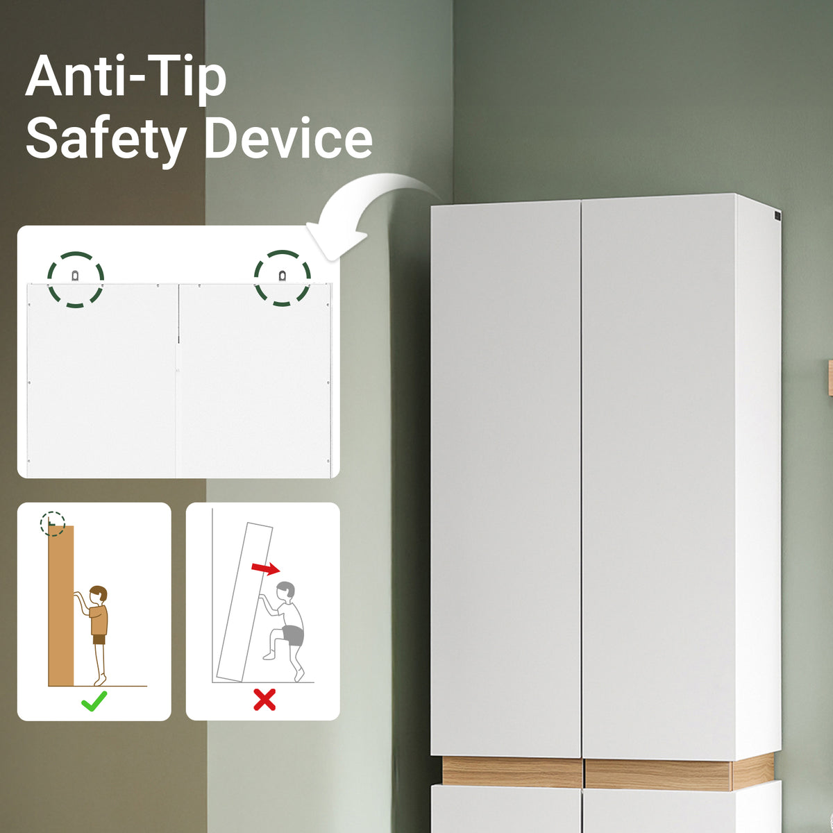 SoBuy KSB01-W, White Wardrobe with Shelves and Hanging Rail – Space-Saving Slim Storage Cabinet with Adjustable Shelf for Bedroom Hallway – Anti-Tip Safe Design, 65kg Load, W61xD30xH192cm
