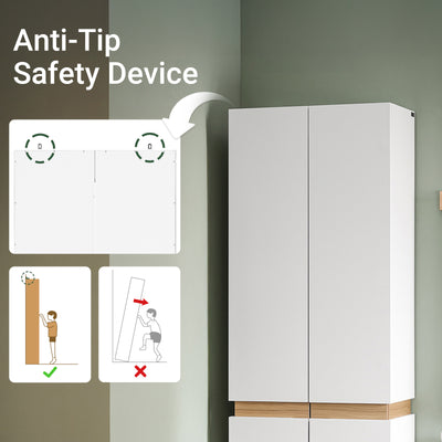 SoBuy KSB01-W, White Wardrobe with Shelves and Hanging Rail – Space-Saving Slim Storage Cabinet with Adjustable Shelf for Bedroom Hallway – Anti-Tip Safe Design, 65kg Load, W61xD30xH192cm