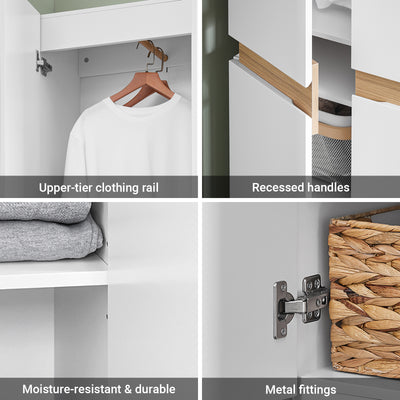 SoBuy KSB01-W, White Wardrobe with Shelves and Hanging Rail – Space-Saving Slim Storage Cabinet with Adjustable Shelf for Bedroom Hallway – Anti-Tip Safe Design, 65kg Load, W61xD30xH192cm