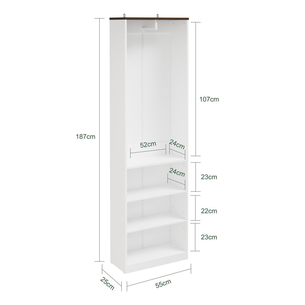 SoBuy KSB02-W, Freestanding Open Wardrobe with Shelves, Narrow Cupboard, White, 55x25x187cm - view 3
