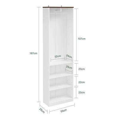 SoBuy KSB02-W, Freestanding Open Wardrobe with Shelves, Narrow Cupboard, White, 55x25x187cm - view 3