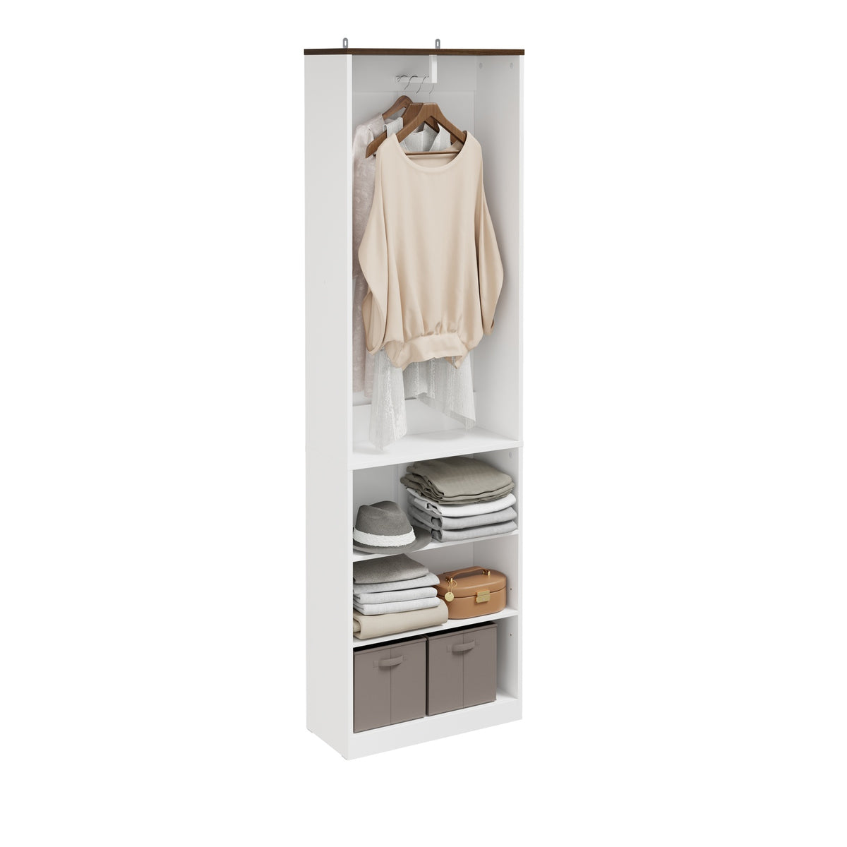 SoBuy KSB02-W, Freestanding Open Wardrobe with Shelves, Narrow Cupboard, White, 55x25x187cm