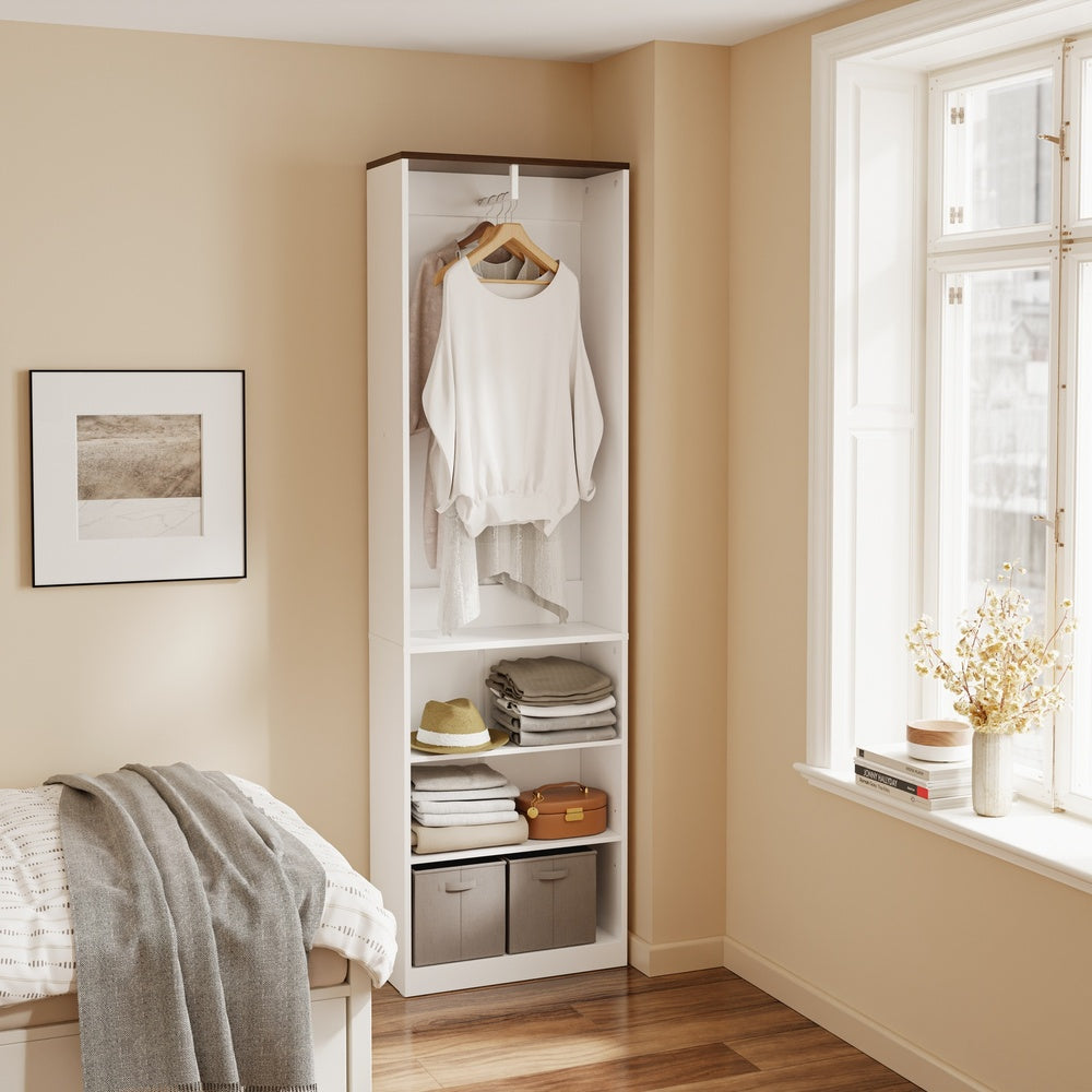 SoBuy KSB02-W, Freestanding Open Wardrobe with Shelves, Narrow Cupboard, White, 55x25x187cm - view 11