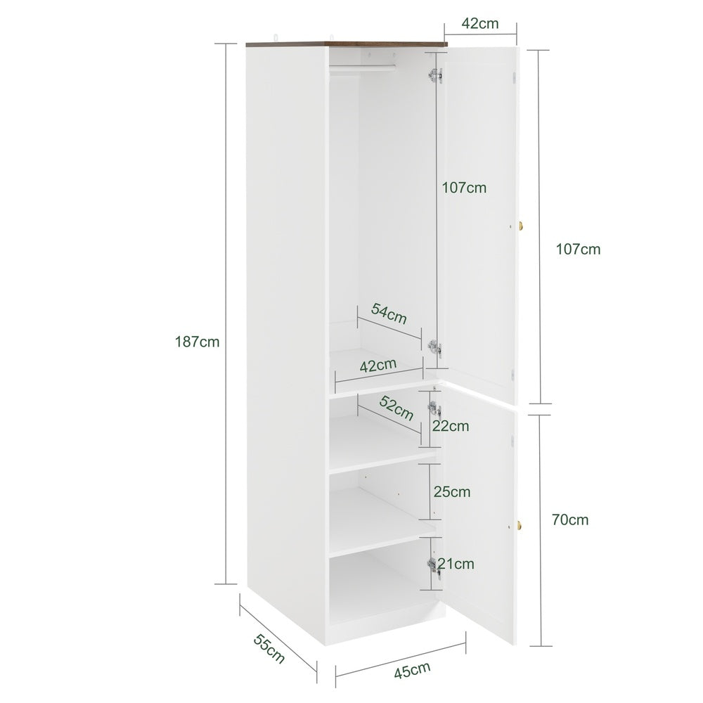 SoBuy KSB03-W, 2 Door Wardrobe with Hanging Rod, Flat Pack Freestanding, White, 45x55x187cm - view 3