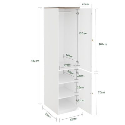 SoBuy KSB03-W, 2 Door Wardrobe with Hanging Rod, Flat Pack Freestanding, White, 45x55x187cm - view 3