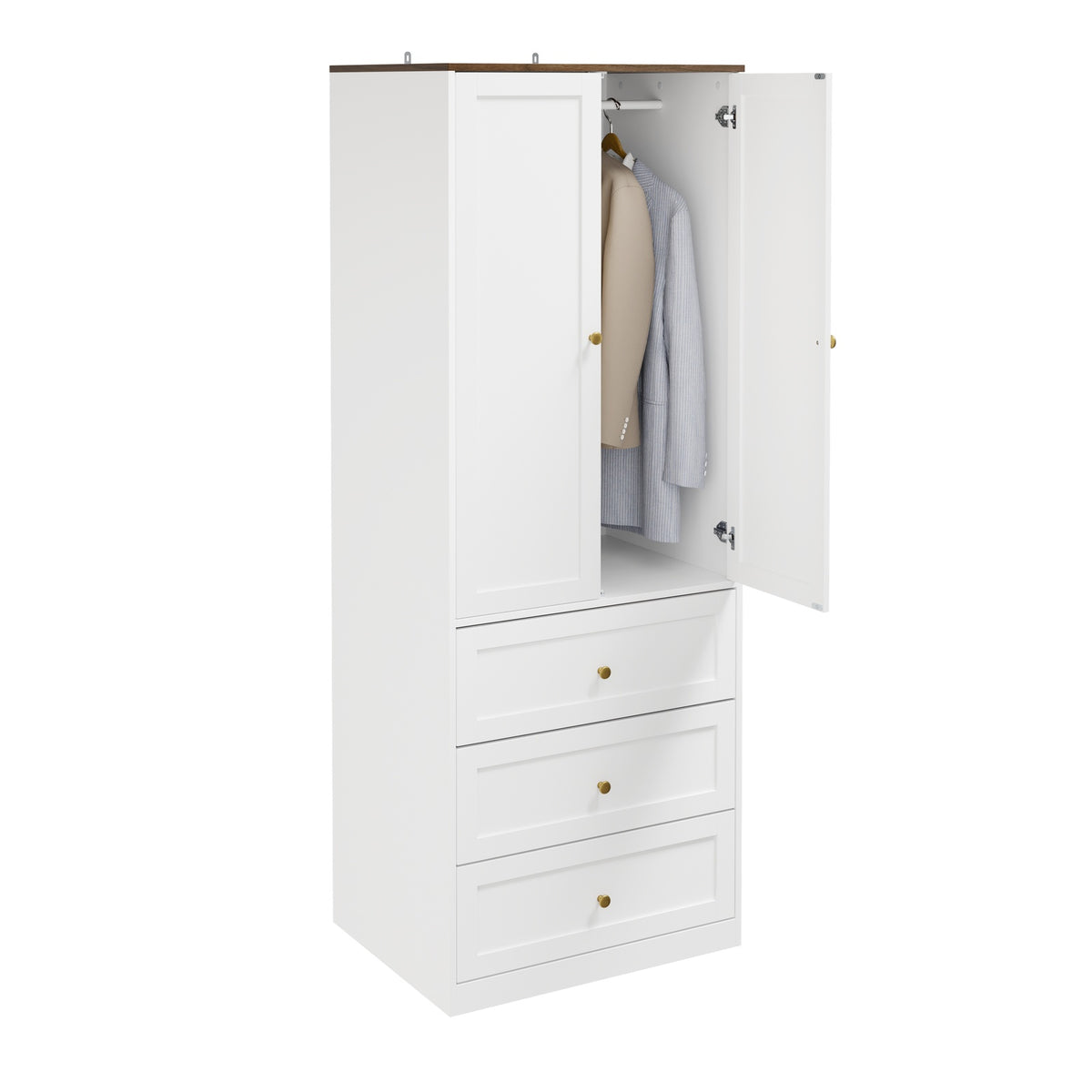SoBuy KSB04-W, 2 Door Wardrobe with 3 Drawers & Hanging Rail, White, 70x55x187cm