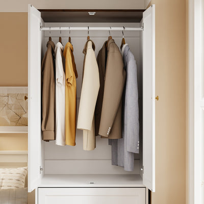 SoBuy KSB04-W, 2 Door Wardrobe with 3 Drawers & Hanging Rail, White, 70x55x187cm - view 7