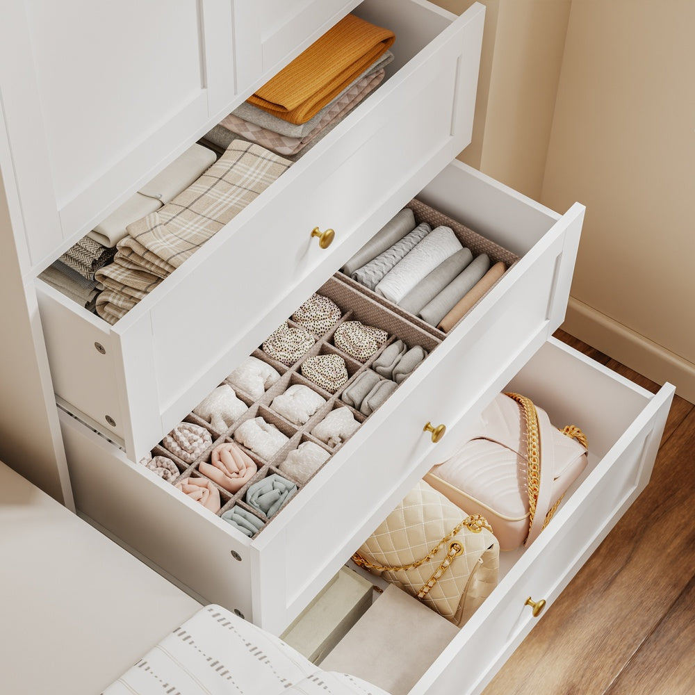 SoBuy KSB04-W, 2 Door Wardrobe with 3 Drawers & Hanging Rail, White, 70x55x187cm - view 9