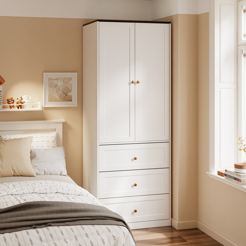 SoBuy KSB04-W, 2 Door Wardrobe with 3 Drawers & Hanging Rail, White, 70x55x187cm - view 2