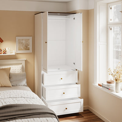 SoBuy KSB04-W, 2 Door Wardrobe with 3 Drawers & Hanging Rail, White, 70x55x187cm - view 11
