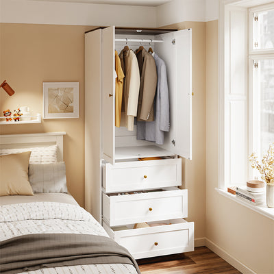 SoBuy KSB04-W, 2 Door Wardrobe with 3 Drawers & Hanging Rail, White, 70x55x187cm - view 12