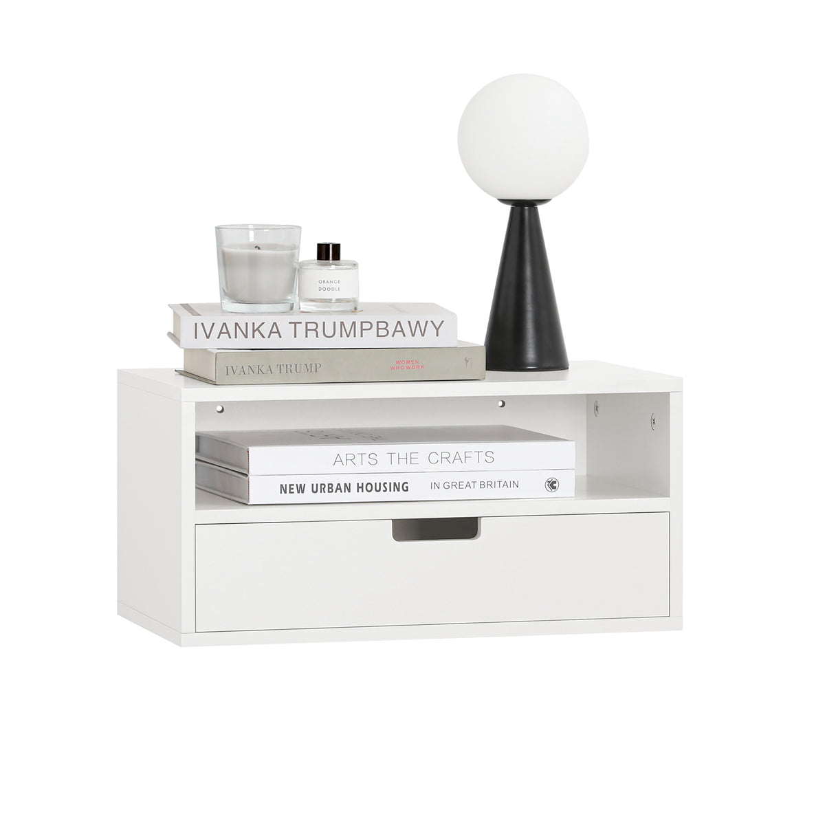 SoBuy NKD03-W, Floating Nightstand Wall-mounted Bedside Table Cabinet Wall Shelf, White