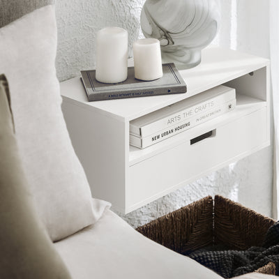 SoBuy NKD03-W, Floating Nightstand Wall-mounted Bedside Table Cabinet Wall Shelf, White