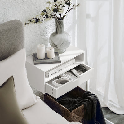 SoBuy NKD03-W, Floating Nightstand Wall-mounted Bedside Table Cabinet Wall Shelf, White
