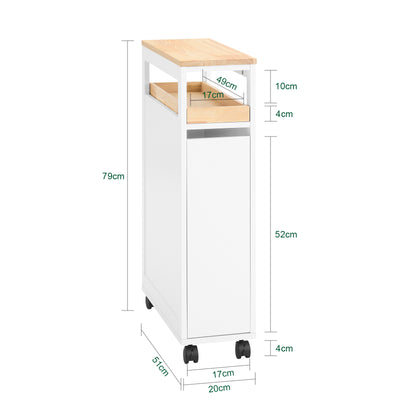 SoBuy NSR11-WN, Serving Trolley Slide Out Storage Rack Shelf on Wheels Mobile Storage Rack, White and Natural