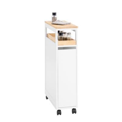 SoBuy NSR11-WN, Serving Trolley Slide Out Storage Rack Shelf on Wheels Mobile Storage Rack, White and Natural