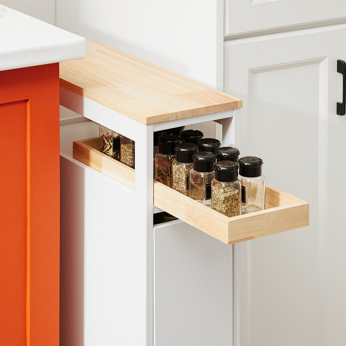 SoBuy NSR11-WN, Serving Trolley Slide Out Storage Rack Shelf on Wheels Mobile Storage Rack, White and Natural