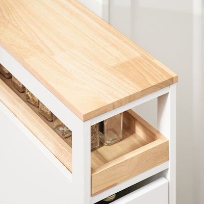 SoBuy NSR11-WN, Serving Trolley Slide Out Storage Rack Shelf on Wheels Mobile Storage Rack, White and Natural
