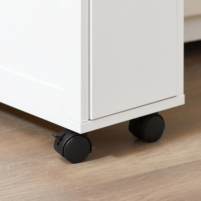 SoBuy NSR11-WN, Serving Trolley Slide Out Storage Rack Shelf on Wheels Mobile Storage Rack, White and Natural