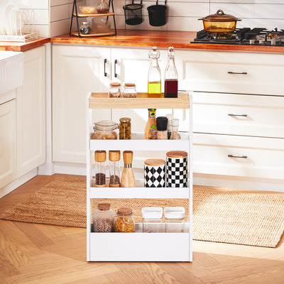 SoBuy NSR12-W, 4 Tiers Serving Trolley, Slide Out Storage Rack Shelf on Wheels, White and Natural