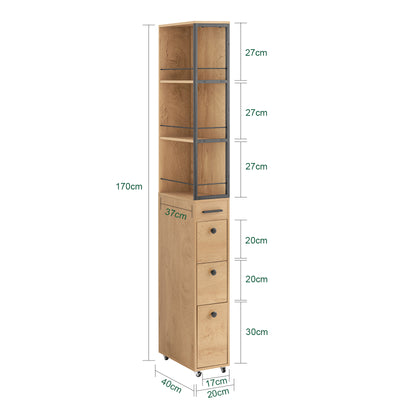 SoBuy NSR13-N dimensions diagram – W20×D40×H170cm ultra-slim tall storage cabinet on wheels 26kg load capacity