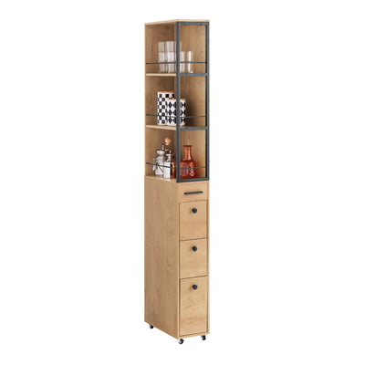 SoBuy NSR13-N ultra-slim 20cm tall storage cabinet on wheels with 3 drawers and 3 shelves wood black – white background