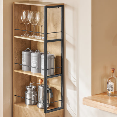 SoBuy NSR13-N slim tall storage cabinet full product overview – 3 drawers 3 open shelves 4 rolling castors wood black metal