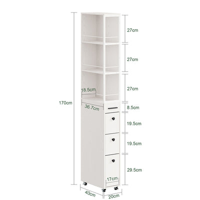 SoBuy NSR13-WG, Narrow Storage Tower with 4 Drawers & 3 Shelves, Cream White, 40x20x170cm - view 3