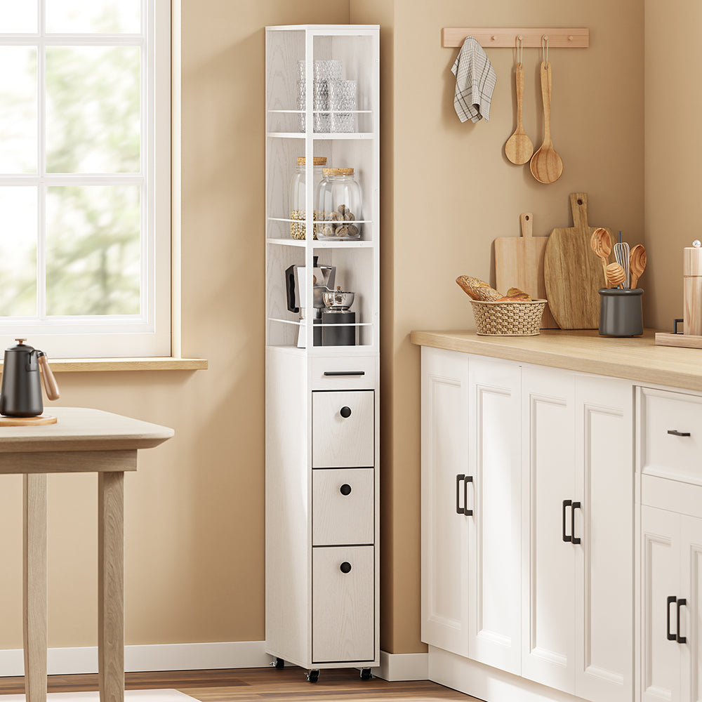 SoBuy NSR13-WG, Narrow Storage Tower with 4 Drawers & 3 Shelves, Cream White, 40x20x170cm - view 2