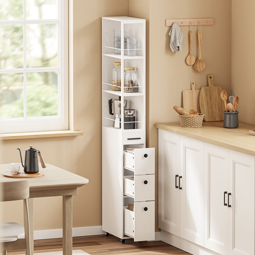 SoBuy NSR13-WG, Narrow Storage Tower with 4 Drawers & 3 Shelves, Cream White, 40x20x170cm - view 4