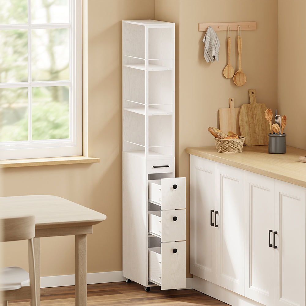 SoBuy NSR13-WG, Narrow Storage Tower with 4 Drawers & 3 Shelves, Cream White, 40x20x170cm - view 5