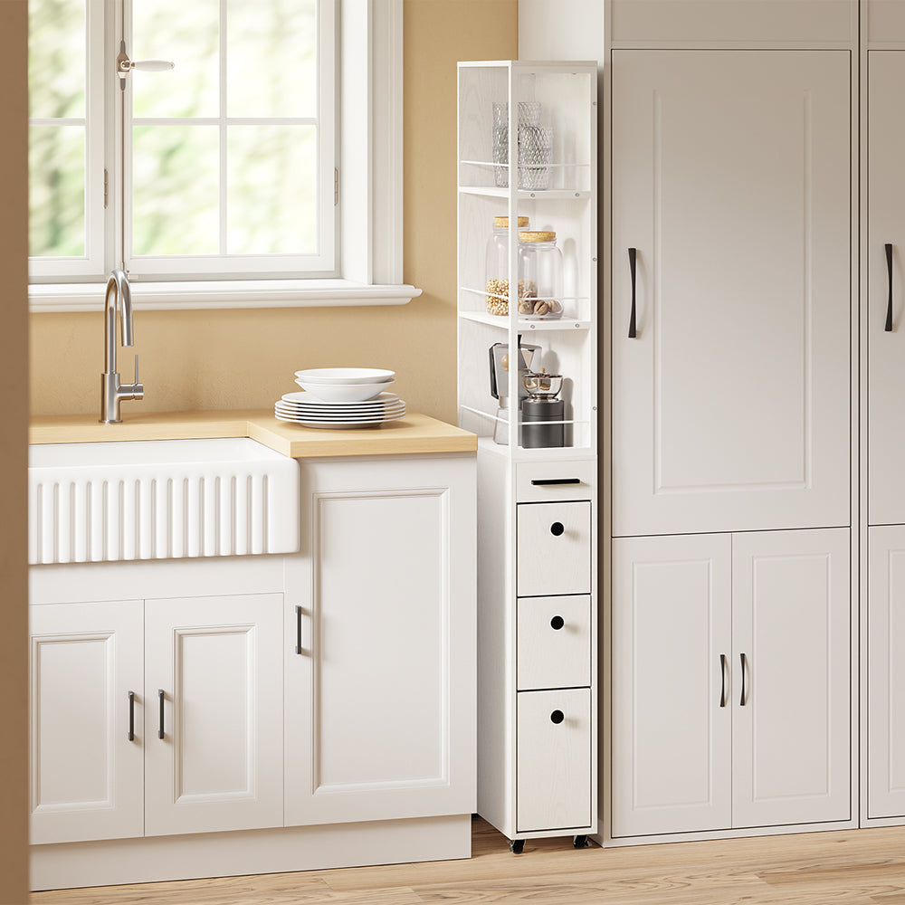 SoBuy NSR13-WG, Narrow Storage Tower with 4 Drawers & 3 Shelves, Cream White, 40x20x170cm - view 7