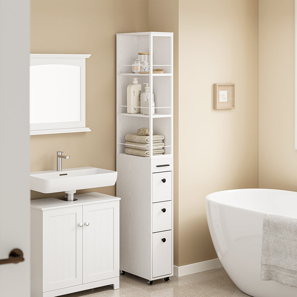SoBuy NSR13-WG, Narrow Storage Tower with 4 Drawers & 3 Shelves, Cream White, 40x20x170cm - view 8