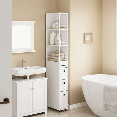 SoBuy NSR13-WG, Narrow Storage Tower with 4 Drawers & 3 Shelves, Cream White, 40x20x170cm - view 8